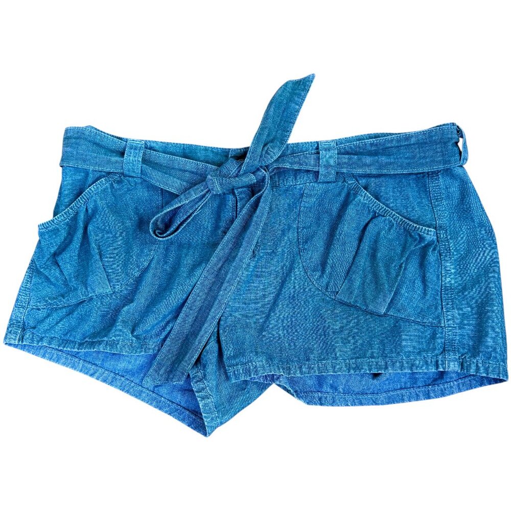 7 For All Mankind Shorts Low Rise Cotton Aqua Blue Belted (29)